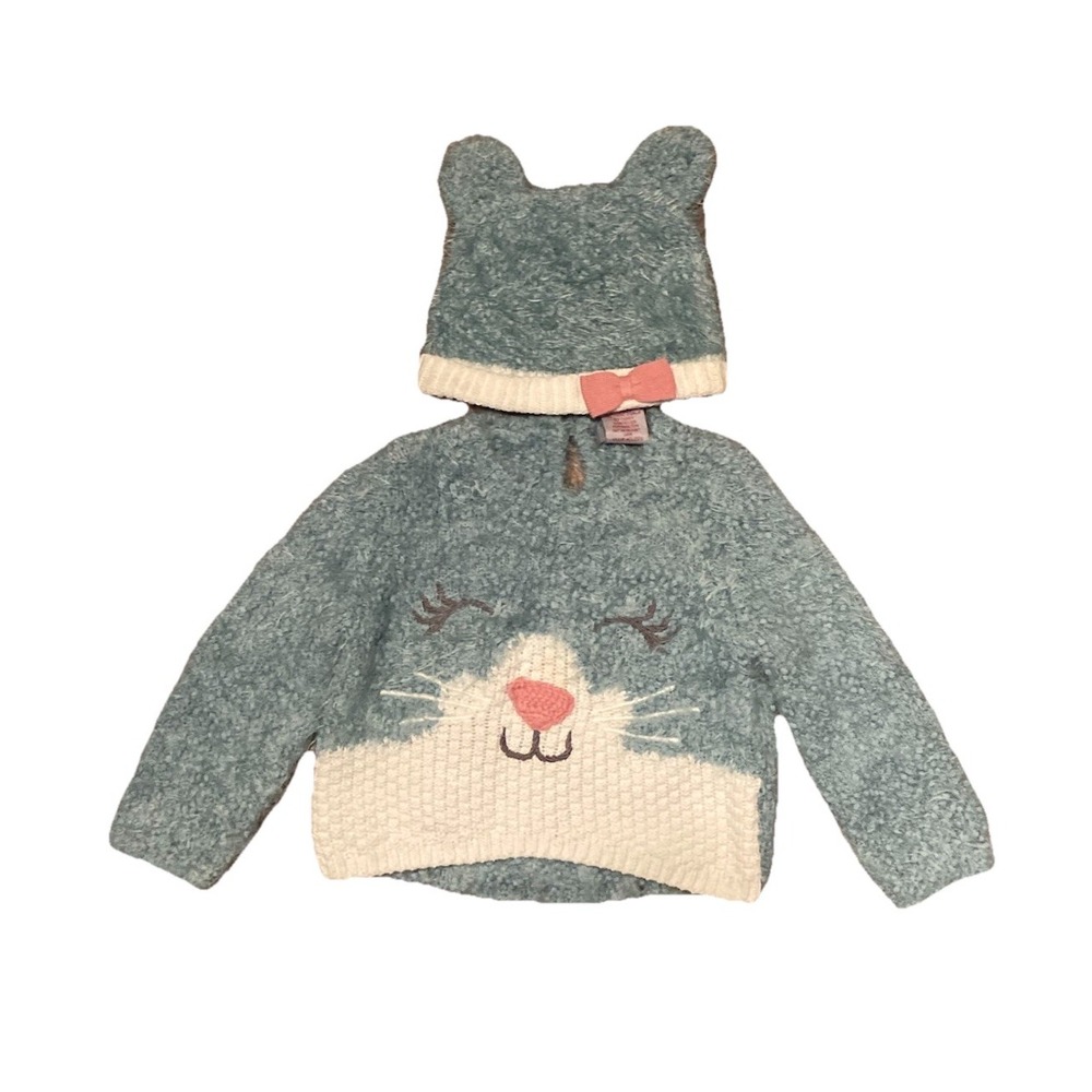 TJ‎ Maxx Fuzzy Cat Kitty Sweater & Hat Set Size 12m Blue